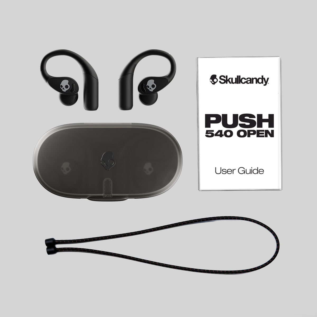Skullcandy Push 540 Open wireless open-ear headphones with charging case, magnetic detachable braided cable, and user guide included | True Black