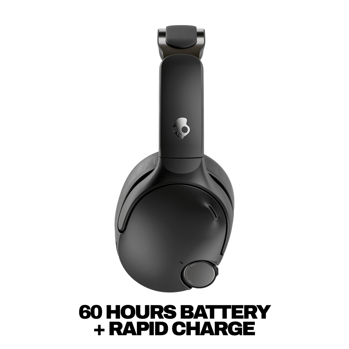 Black headphones with a brand logo on a white background | True Black